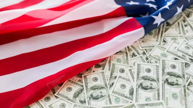 american flag with dollar bills